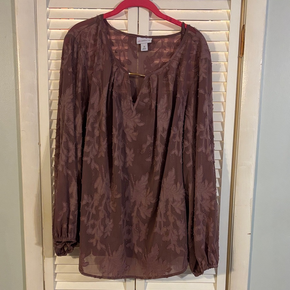 Liz Claiborne Plum Leaf Pattern Blouse